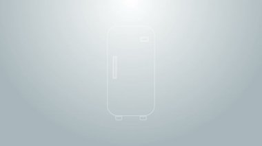 Mavi çizgi buzdolabı simgesi gri arkaplanda izole edildi. Buzdolabı buzdolabı. Ev aletleri ve aletler. 4K Video hareketli grafik canlandırması