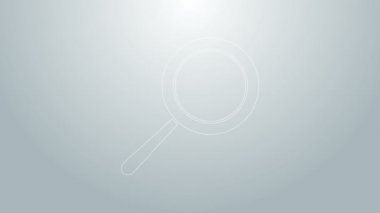 Mavi çizgi kızartma tavası simgesi gri arkaplanda izole edildi. Kızartma veya kızartma gıda sembolü. 4K Video hareketli grafik canlandırması