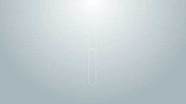 Mavi çizgi bıçak simgesi gri arkaplanda izole edildi. Çatal bıçak sembolü. 4K Video hareketli grafik canlandırması