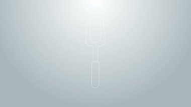 Mavi çizgi barbekü çatalı simgesi gri arkaplanda izole edildi. Mangal çatalı tabelası. Barbekü ve ızgara aleti. 4K Video hareketli grafik canlandırması