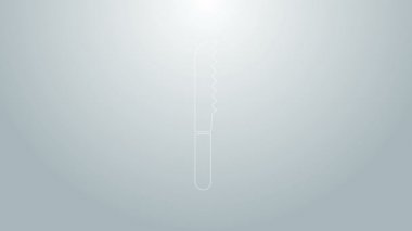 Mavi çizgi ekmek bıçağı ikonu gri arkaplanda izole edildi. Çatal bıçak sembolü. 4K Video hareketli grafik canlandırması