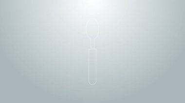 Mavi çizgi kaşığı simgesi gri arkaplanda izole edildi. Mutfak aletleri. Çatal bıçak seti. 4K Video hareketli grafik canlandırması