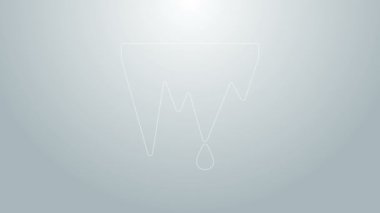 Mavi çizgi Icicle simgesi gri arkaplanda izole edildi. Sarkıt, buz çivileri. Kış havası, kar kristalleri. 4K Video hareketli grafik canlandırması