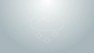 Gri arkaplanda kar ikonu olan mavi çizgi bulutu. Kar taneli bulut. Tek hava ikonu. Kar tabelası. 4K Video hareketli grafik canlandırması