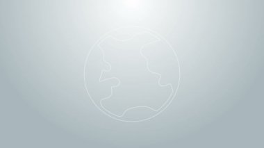 Mavi çizgi Dünya ikonu gri arkaplanda izole edildi. Dünya ya da Dünya işareti. Küresel internet sembolü. Geometrik şekiller. 4K Video hareketli grafik canlandırması