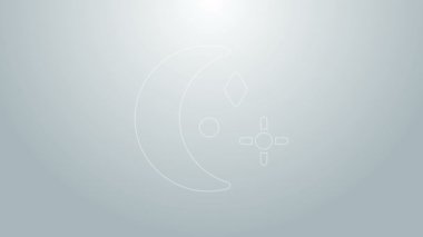 Mavi çizgi Ay ve yıldız ikonu gri arkaplanda izole edildi. Bulutlu gece işareti. Uyku rüyalarının sembolü. Gece ya da yatak zamanı tabelası. 4K Video hareketli grafik canlandırması