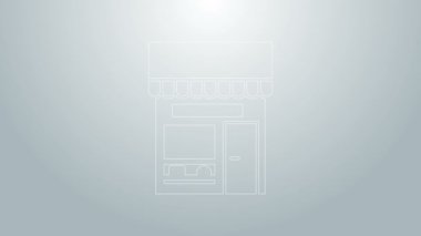 Mavi Hat Alışveriş Binası ya da market simgesi gri arka planda izole edildi. Dükkan inşaatı. 4K Video hareketli grafik canlandırması