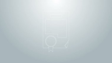 Mavi çizgi sertifika şablon simgesi gri arkaplanda izole edildi. Başarı, ödül, diploma, burs, diploma. İş başarısı sertifikası 4K Video hareketli grafik canlandırması