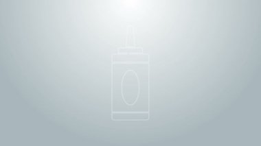 Mavi çizgili şampuan şişesi gri arka planda izole edilmiş. 4K Video hareketli grafik canlandırması