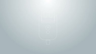 Mavi çizgi elektrikli saç kırpıcı ya da gri arka planda izole edilmiş tıraş ikonu. Berber dükkanı sembolü. 4K Video hareketli grafik canlandırması