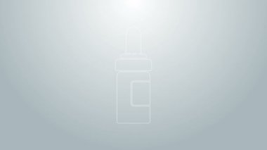 Mavi çizgili sakal ve bıyıklı yağ şişesi ikonu gri arka planda izole edilmiş. Pipetli cam şişe. 4K Video hareketli grafik canlandırması