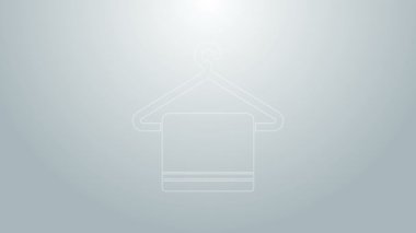 Mavi çizgili havlu gri arkaplanda izole edilmiş bir askı simgesi. Banyo havlusu ikonu. 4K Video hareketli grafik canlandırması