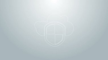 Mavi çizgi Bulut ve kalkan simgesi gri arkaplanda izole edildi. Bulut depolama veri koruması. Güvenlik, güvenlik, koruma, gizlilik kavramı. 4K Video hareketli grafik canlandırması