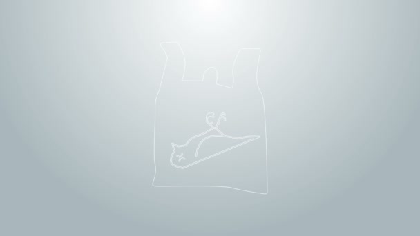 Blå linje Död fågel, plast ikon isolerad på grå bakgrund. Inslag av föroreningsproblem tecken. 4K Video motion grafisk animation — Stockvideo