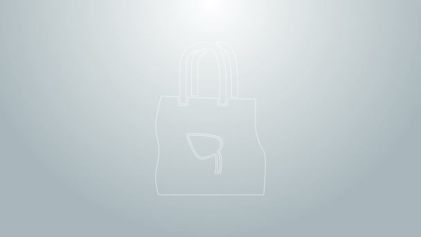 Blue Line Paper Einkaufstasche mit Recycling-Symbol isoliert auf grauem Hintergrund. Tasche mit Recycling-Symbol. 4K Video Motion Grafik Animation — Stockvideo