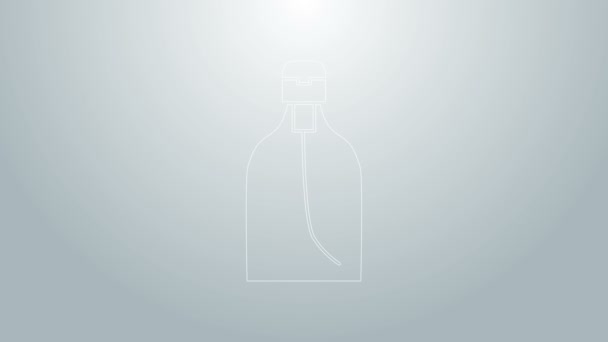 Blue line Bottle of liquid antibacterial soap with dispenser icon isolated on grey background. Disinfection, hygiene, skin care. 4K Video motion graphic animation — Stockvideo