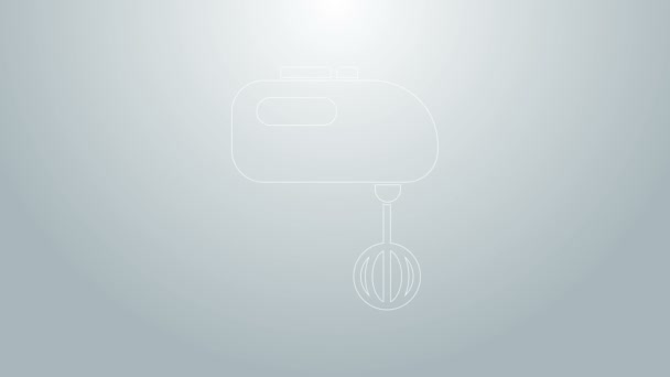 Linha azul ícone misturador elétrico isolado no fundo cinza. Misturador de cozinha. Animação gráfica em movimento de vídeo 4K — Vídeo de Stock