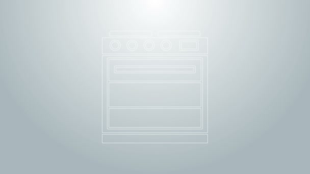 蓝色线Oven图标孤立在灰色背景。煤气炉的标志。4K视频运动图形动画 — 图库视频影像