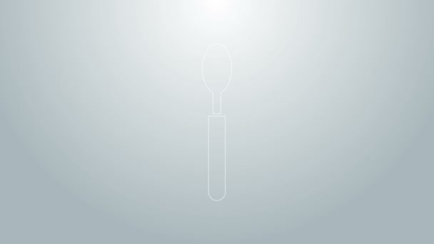 Linea blu icona Spoon isolato su sfondo grigio. Utensile da cucina. Segno di posate. Animazione grafica 4K Video motion — Video Stock