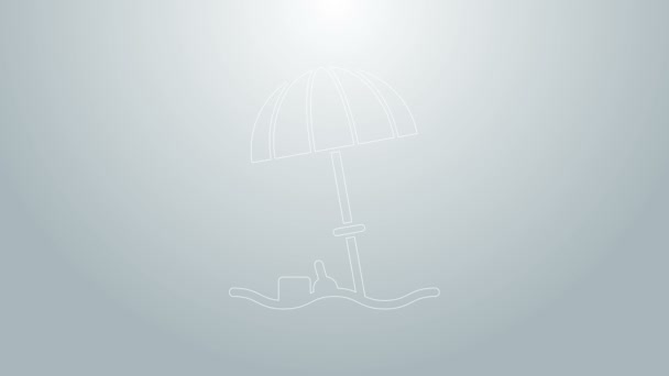 Ombrello protettivo blu linea Sun per icona spiaggia isolato su sfondo grigio. Ampio ombrellone per spazio esterno. Ombrellone. Animazione grafica 4K Video motion — Video Stock