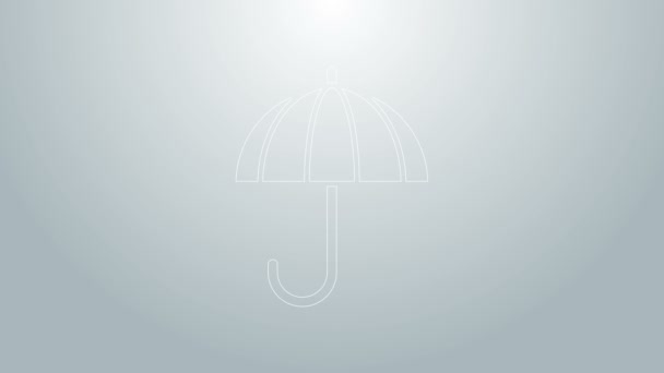 Blå linje Klassisk elegant öppnade paraply ikon isolerad på grå bakgrund. Regnskyddssymbol. 4K Video motion grafisk animation — Stockvideo