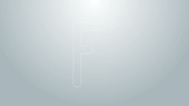 Icono Fahrenheit de línea azul aislado sobre fondo gris. Animación gráfica de vídeo 4K — Vídeos de Stock