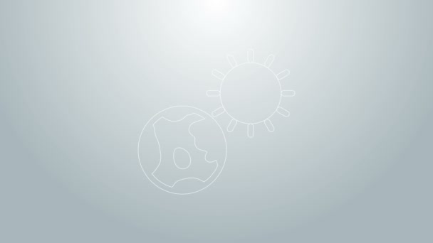 Kék vonal Föld földgömb és Nap ikon elszigetelt szürke háttér. Világ vagy Föld jel. Globális internet szimbólum. Geometrikus formák. 4K Videó mozgás grafikus animáció — Stock videók