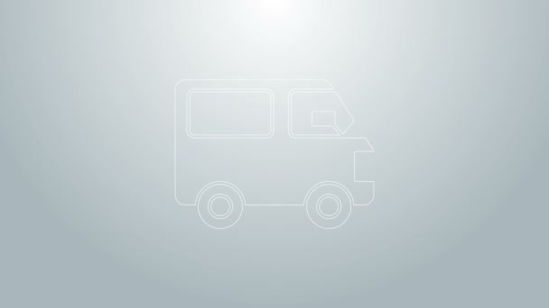 Blauwe lijn Levering vrachtwagen pictogram geïsoleerd op grijze achtergrond. 4K Video motion grafische animatie — Stockvideo