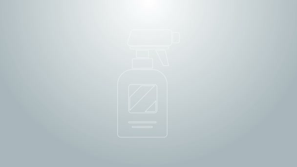 ブルーライングレーの背景に隔離された水のアイコンと美容師のピストルスプレーボトル。4Kビデオモーショングラフィックアニメーション — ストック動画