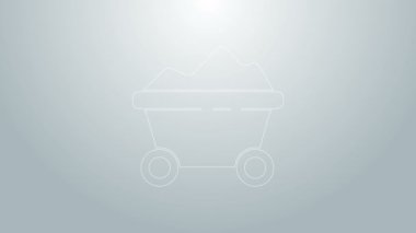 Mavi çizgi Kömür madeni tramvay ikonu gri arka planda izole edildi. Fabrika kömür madeni vagonu. 4K Video hareketli grafik canlandırması