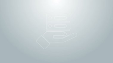 Mavi çizgi sunucusu, Data, Web sunucu simgesi gri arkaplanda izole edildi. 4K Video hareketli grafik canlandırması