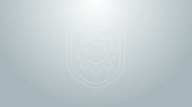 Mavi çizgi kalkanı, ayarlama dişlisi simgesi gri arkaplanda izole edildi. Ayarlama, servis, bakım, onarım, onarım. 4K Video hareketli grafik canlandırması