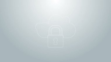 Mavi çizgi bilgisayar kilidi simgesi gri arkaplanda izole edildi. Güvenlik, güvenlik, koruma kavramı. Kişisel verilerin korunması. 4K Video hareketli grafik canlandırması