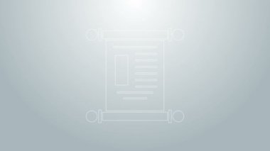 Mavi çizgi KHK, kağıt, parşömen, parşömen simgesi gri arkaplanda izole edilmiş. Çin parşömeni. 4K Video hareketli grafik canlandırması