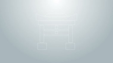 Mavi çizgi Japon kapısı simgesi gri arkaplanda izole edildi. Torii kapı işareti. Geleneksel Japon klasik geçit sembolü. 4K Video hareketli grafik canlandırması