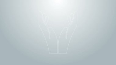 Mavi çizgi Eller dua pozisyonunda gri arka planda izole edilmiş ikon. Tanrı 'ya inanç ve umutla dua edin. 4K Video hareketli grafik canlandırması