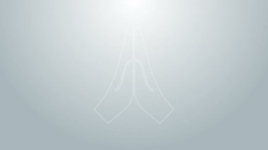 Mavi çizgi Eller dua pozisyonunda gri arka planda izole edilmiş ikon. Tanrı 'ya inanç ve umutla dua edin. 4K Video hareketli grafik canlandırması