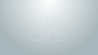 Mavi çizgi. Gri arkaplanda izole edilmiş güzel bir davet simgesi için ilk komünyon sembolleri. 4K Video hareketli grafik canlandırması