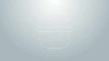 Mavi çizgi kamp ikonu gri arka planda izole edildi. Haşlama ya da güveç besin sembolü. 4K Video hareketli grafik canlandırması