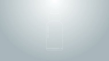 Mavi çizgi Kantin su şişesi simgesi gri arkaplanda izole edildi. Turist matarası ikonu. Kampanyada bir kavanoz su kullanıldı. 4K Video hareketli grafik canlandırması