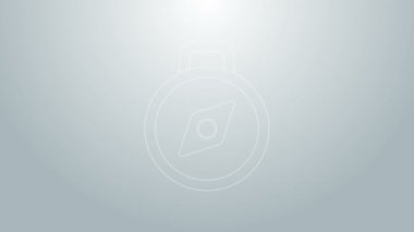 Mavi çizgi pusula simgesi gri arkaplanda izole edildi. Rüzgâr yön bulma sembolü. Rüzgar gül işareti. 4K Video hareketli grafik canlandırması