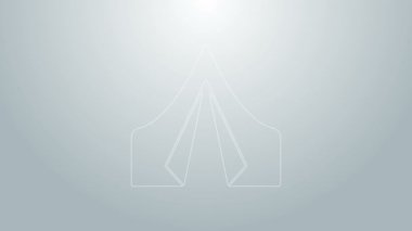 Mavi çizgi turist çadırı simgesi gri arka planda izole edildi. Kamp sembolü. 4K Video hareketli grafik canlandırması