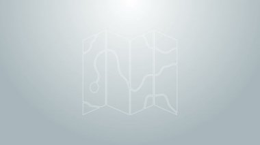 Gri arkaplanda izole edilmiş bir harita ikonu üzerinde ormanın mavi çizgi konumu. 4K Video hareketli grafik canlandırması