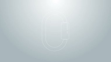 Mavi çizgi karabina simgesi gri arkaplanda izole edildi. Olağanüstü bir spor. Spor malzemeleri. 4K Video hareketli grafik canlandırması