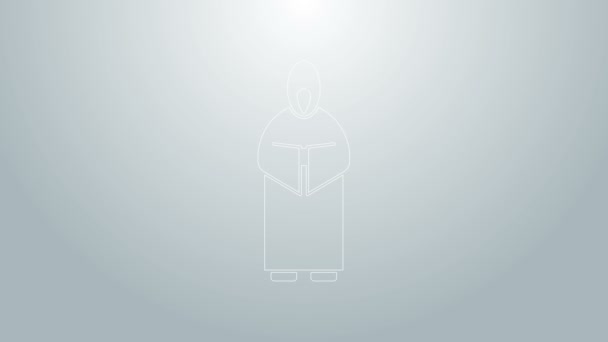 Icona Monk linea blu isolata su sfondo grigio. Animazione grafica 4K Video motion — Video Stock