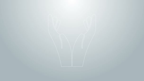 Mavi çizgi Eller dua pozisyonunda gri arka planda izole edilmiş ikon. Tanrı 'ya inanç ve umutla dua edin. 4K Video hareketli grafik canlandırması — Stok video
