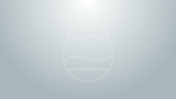 Mavi çizgi Paskalya yumurtası ikonu gri arkaplanda izole edilmiş. Mutlu Paskalyalar. 4K Video hareketli grafik canlandırması — Stok video