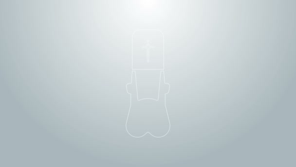 Linea blu icona Sacerdote isolato su sfondo grigio. Animazione grafica 4K Video motion — Video Stock
