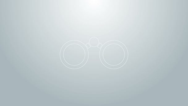 Blå linje Kikare ikon isolerad på grå bakgrund. Hitta programvaruskylt. Spionutrustningssymbol. 4K Video motion grafisk animation — Stockvideo