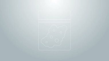 Mavi çizgi, gri arka planda izole edilmiş tıbbi kenevir ikonu plastik poşeti. Sağlık tehlikesi. 4K Video hareketli grafik canlandırması